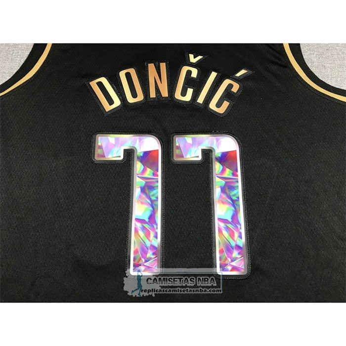 Camiseta Golden Edition Dallas Mavericks Luka Doncic NO 77 2021-22 Negro